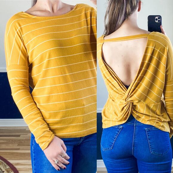 White Birch yellow striped open back top - Picture 1 of 4